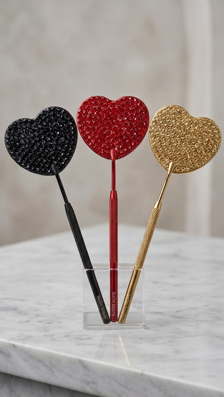 Heart bedazzled lash mirror