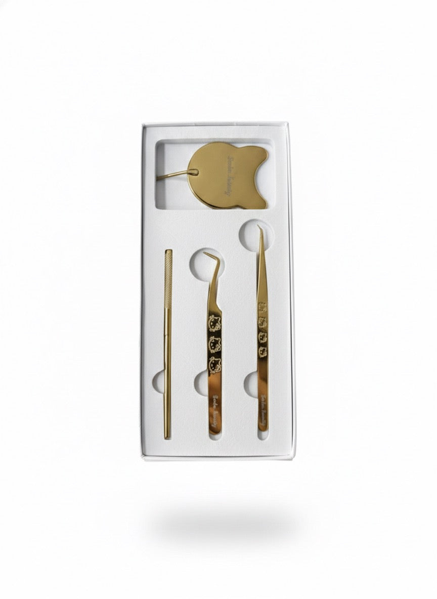 Hellokitty tweezer duo and mirror gold chrome
