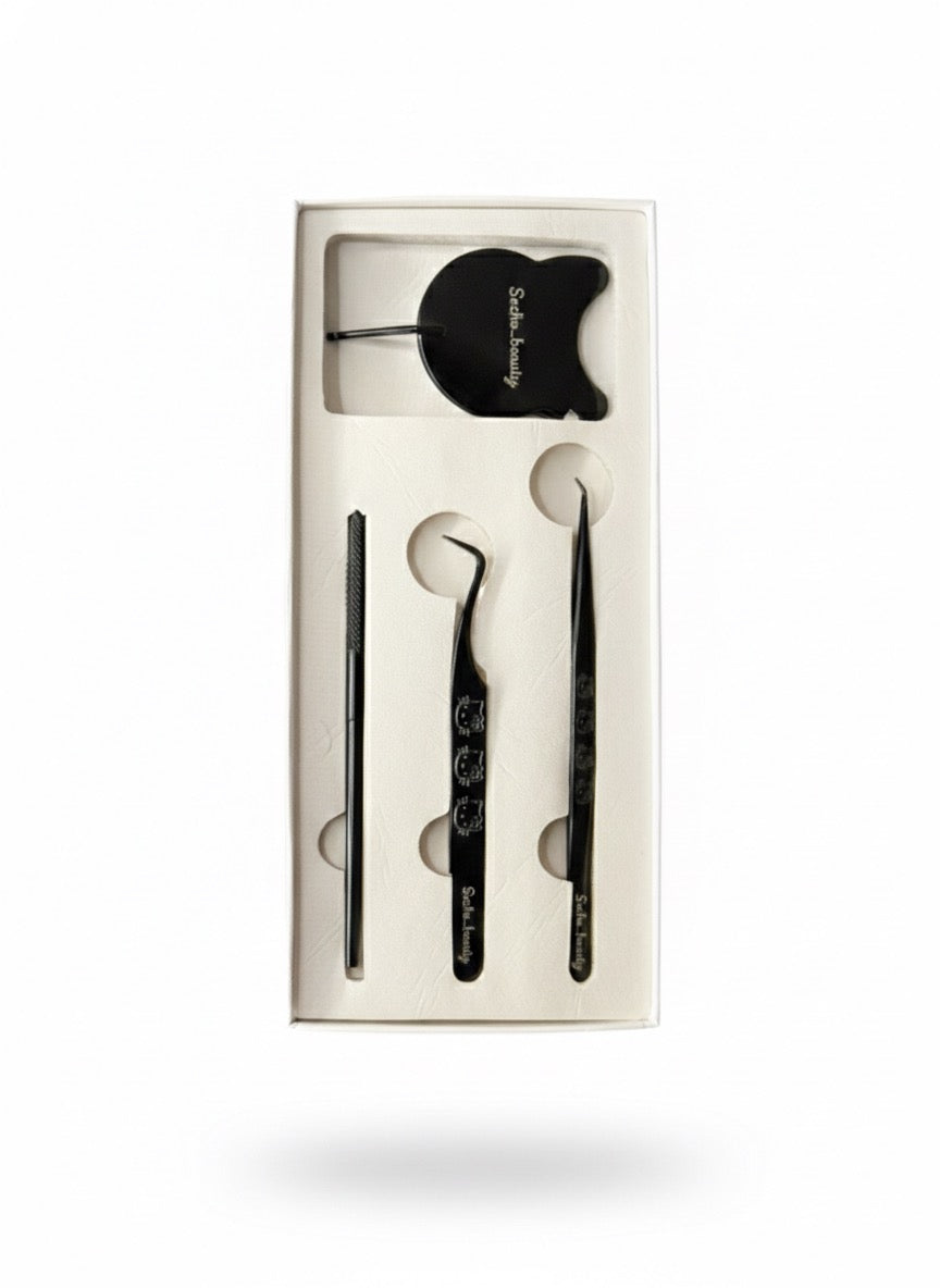 Hellokitty duo black chrome tweezers and mirror